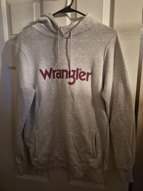 Wrangler Light Gray Hoodie with Burgundy Logo
